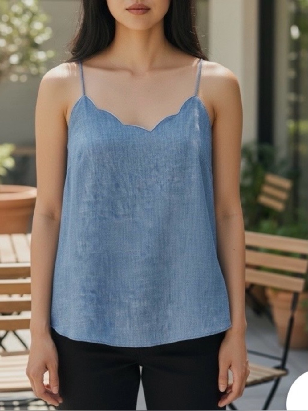 Jcrew scalloped chambray blue tank top blouse size 2